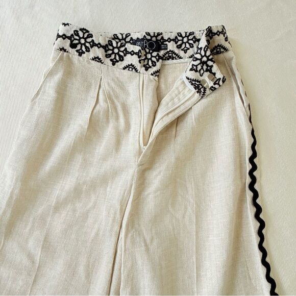 PatBO Womens Set Wide Leg Pants Halter Top Embroidery Linen Blend Fashion 0-2 - Picture 4 of 9